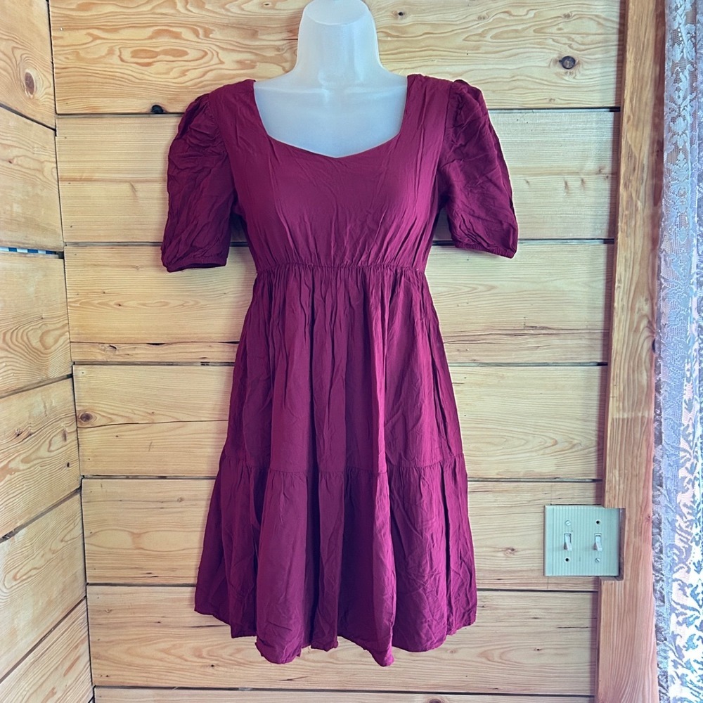 Vintage Babydoll Dress Women Small Burgundy Puff Sleeve Crissa Y2K Ditsy Coquett